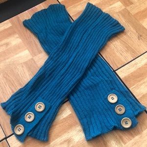 Teal leg warmers with wooden buttons